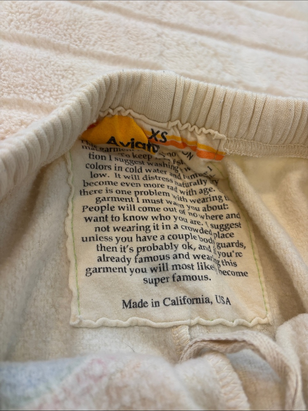 Aviator Nation Cream Sweatpants with Rainbow Logo and Side Lettering - Picture 4 of 4